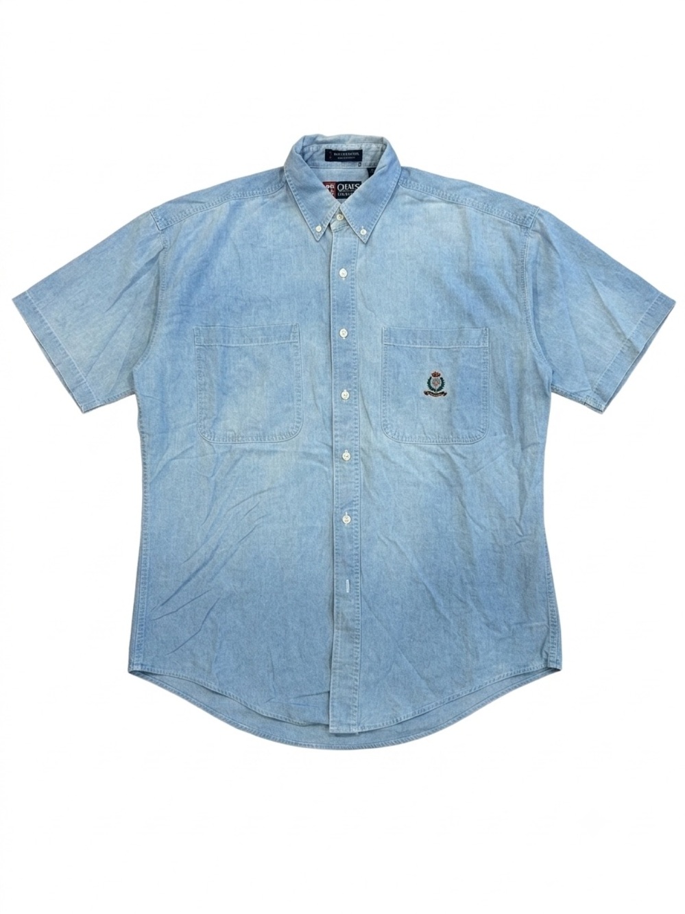 Chaps Ralph Lauren Mens Medium SS Shirt Light Blue Cotton Chambray‎ Button Down